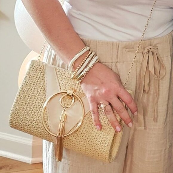 Neiman Marcus Summer Beach Straw Evening Bag - Picture 1 of 7